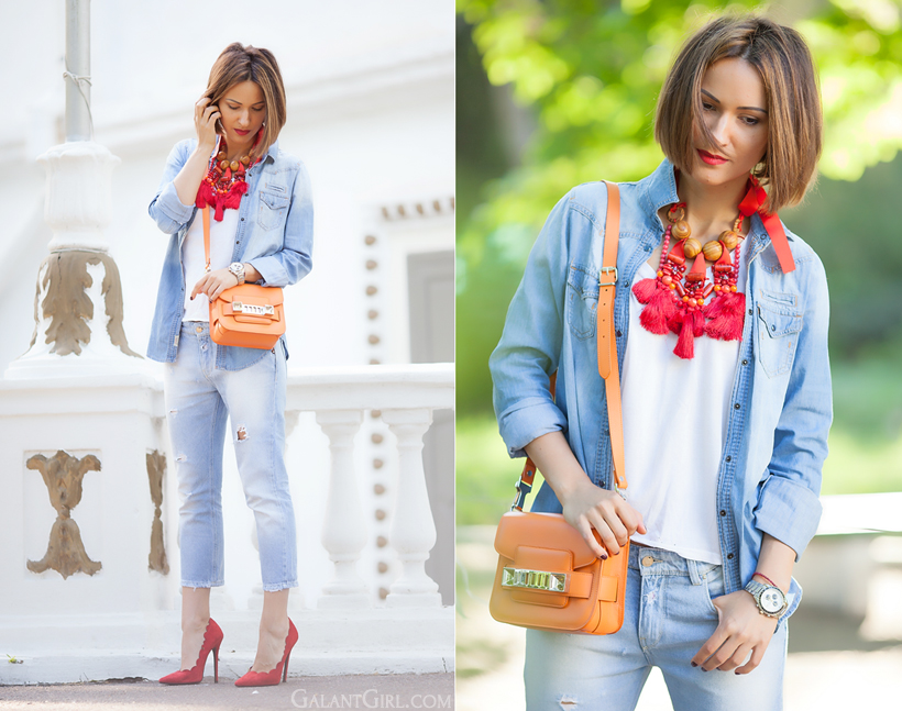 how to wear total denim look with Proenza Schouler PS11 by GalantGirl.com