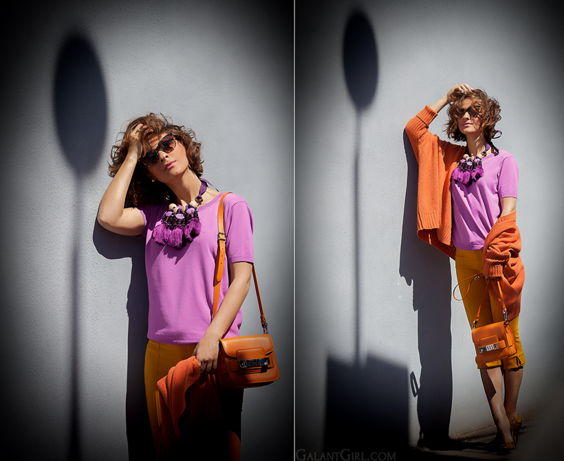 color block outfit with statement necklace and Proenza Schouler PS11