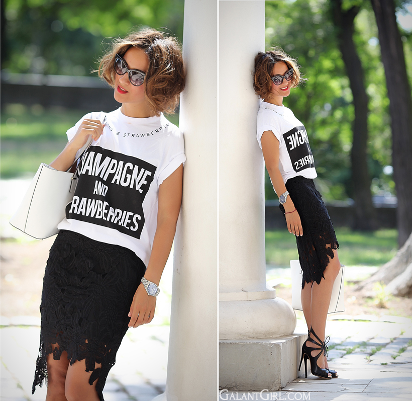 lace skirt and River Island t-shirt