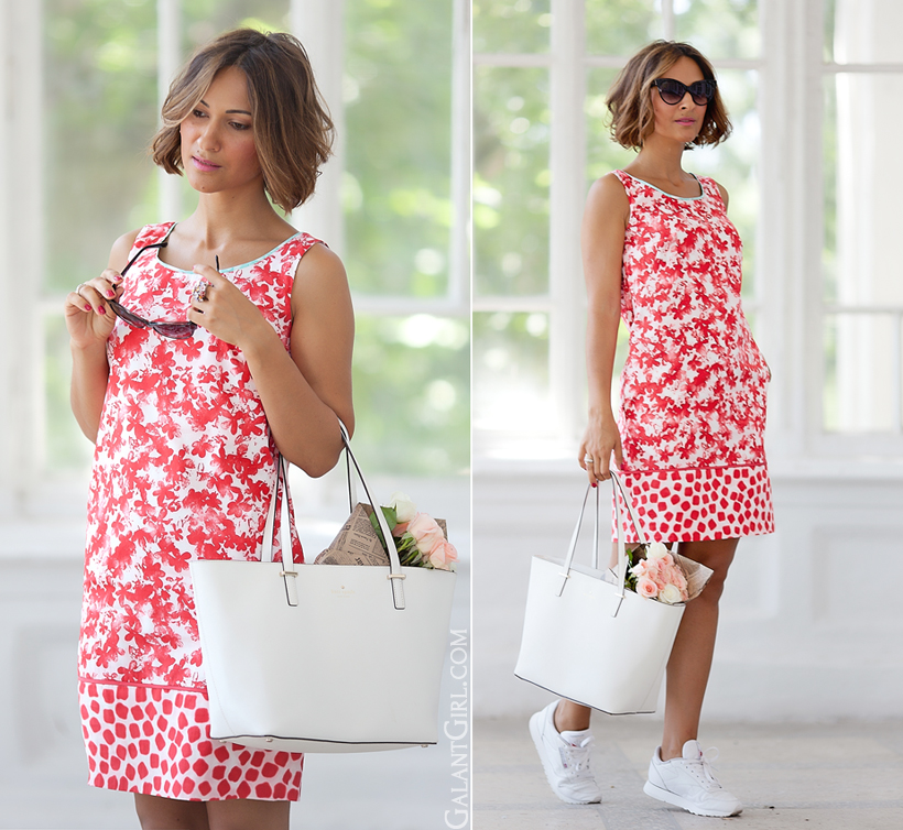 marella dress with sneakers and Kate Spade New York bag by Galantgirl.com