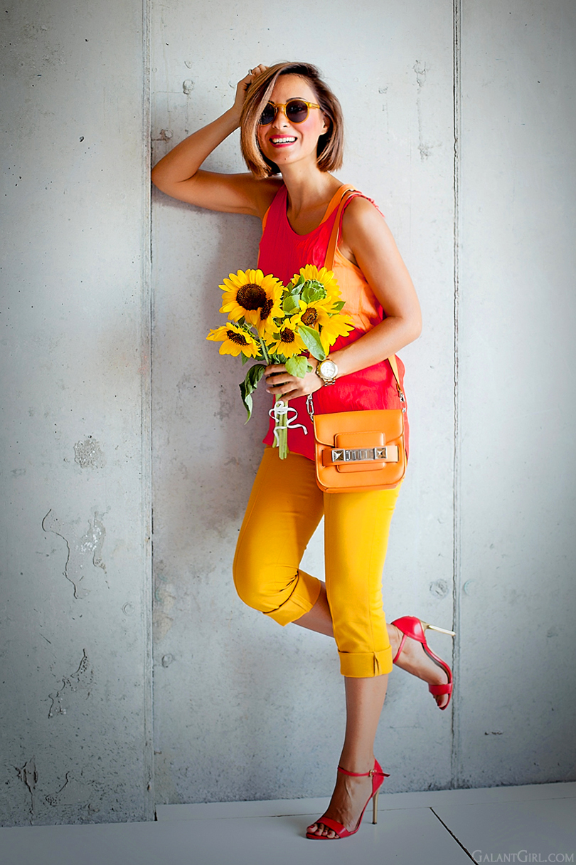 colorblock outfit in warm colors with orange Proenza Schouler Ps11  by GalantGirl.com