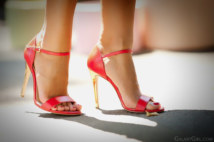 red heeled sandals