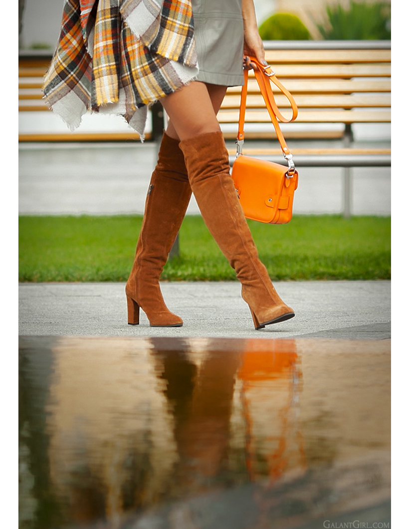 checked poncho and over the knee boots - fashion trends for autumn 2014 on GalantGirl.com