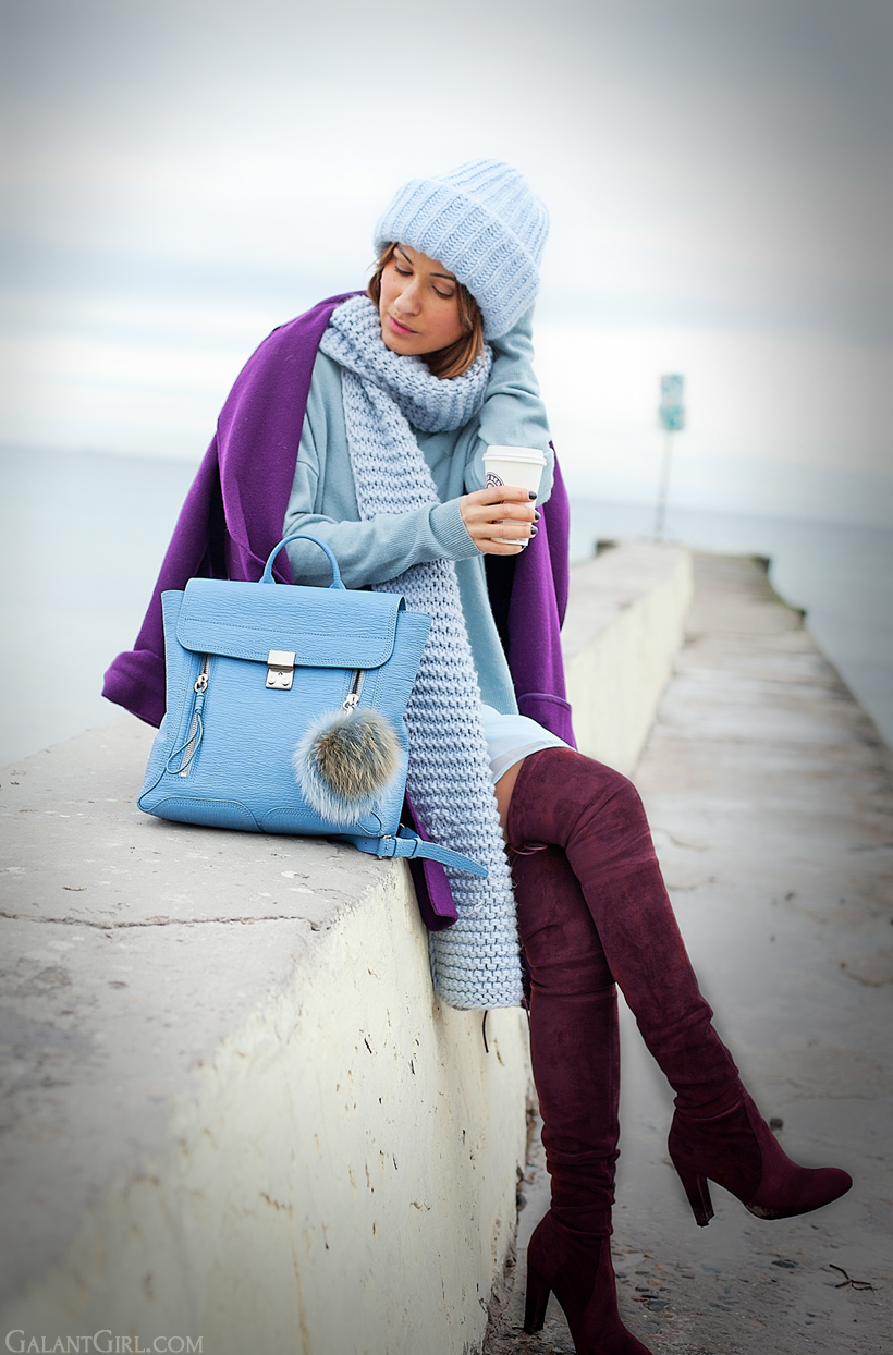 3.1 phillip lim blue pashli backpack, galant girl, purple max mara coat