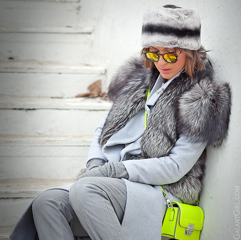 marc by marc jacobs bag, marc by marc jacobs neon cross-body bag, galant girl, fur vest outfit, warm outfit for winter 2014, 
