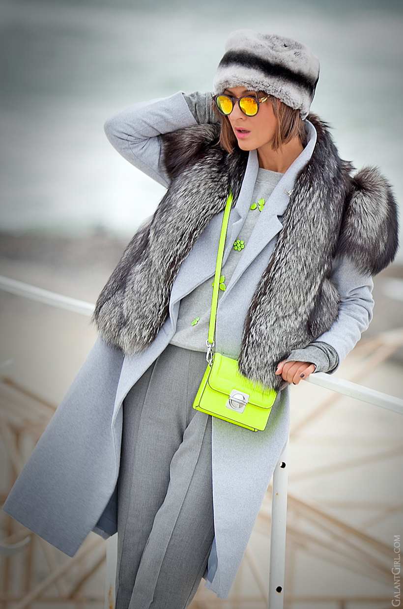 marc by marc jacobs bag, marc by marc jacobs neon cross-body bag, galant girl, fur vest outfit, warm outfit for winter 2014, 