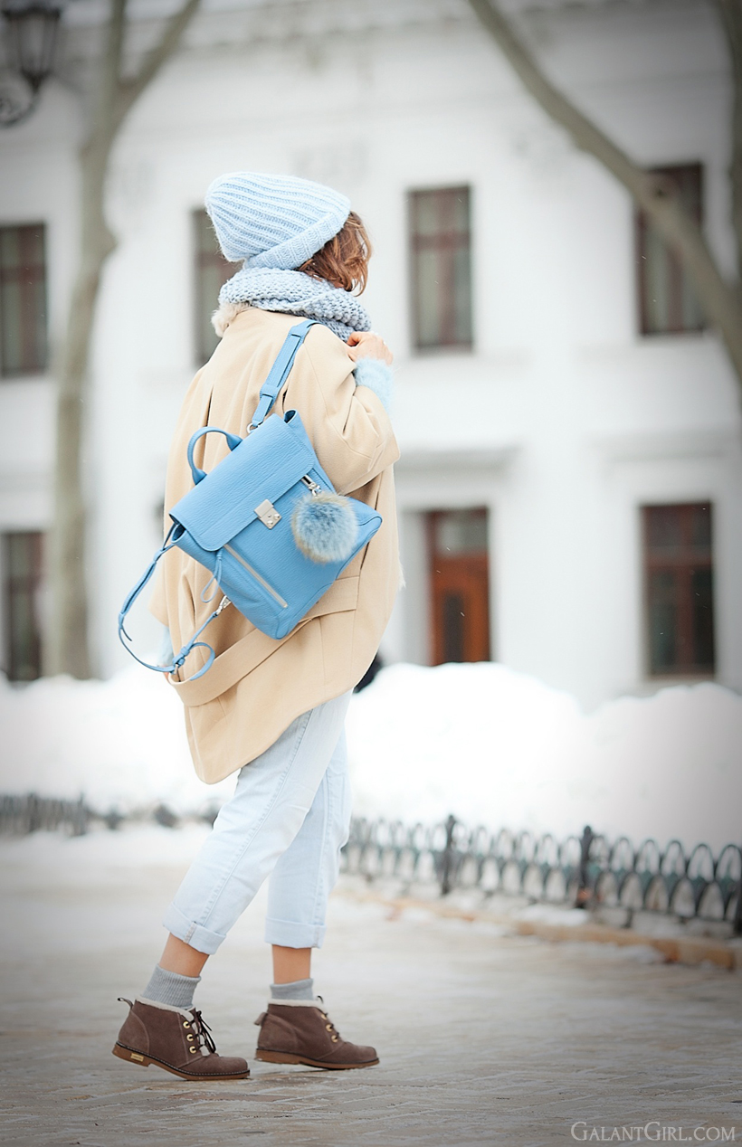 3.1 phillip lim blue pashli backpack, cold days outfit, cold winter days outfit, outfit for cold days, camel coat outfit 