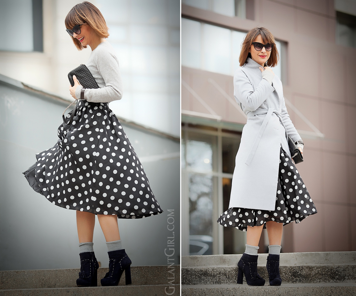 polka dot skirt outfit, galant girl, feminine winter outfit, feminine spring outfit, galant girl, ellena galant, 