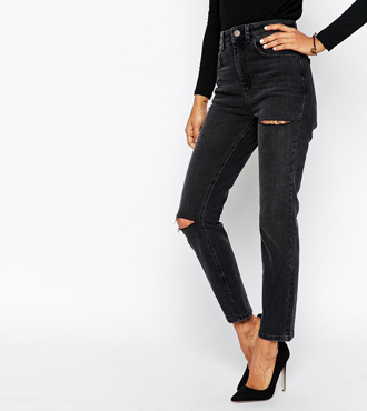 ASOS High Waist Slim Mom Jeans in Washed Black ,  24.50