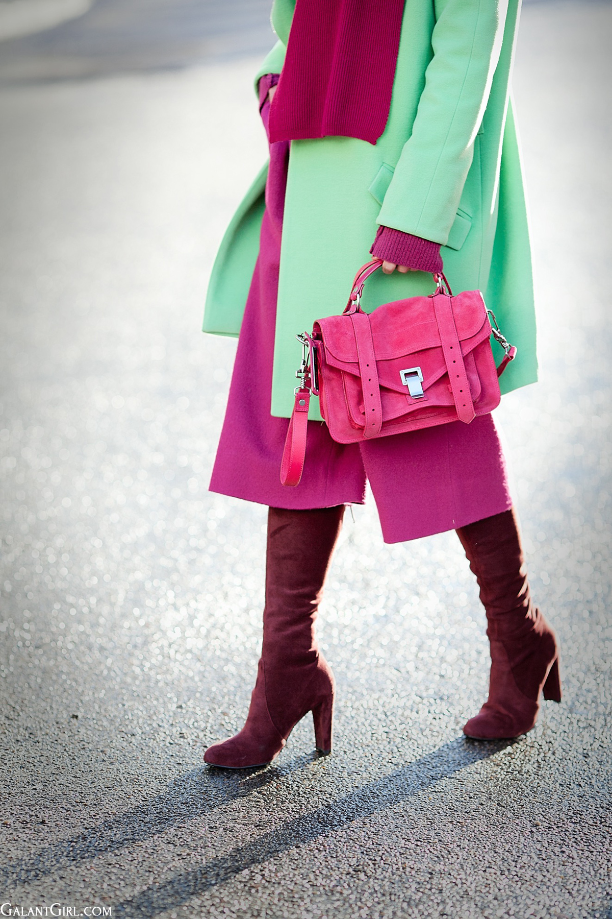 Proenza Schouler Pink suede tiny 'PS1' satchel on GalantGirl.com
