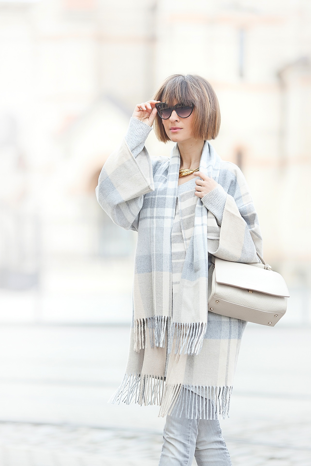 total nude outfit on GalantGirl.com with Asos poncho and coccinelle bag