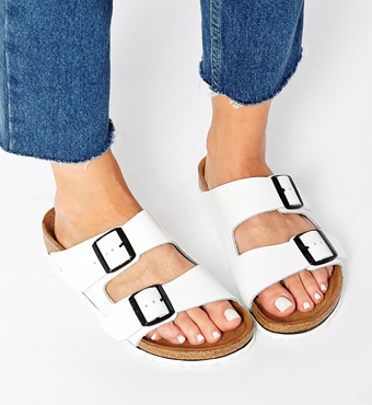 Birkenstock Arizona White Patent Leather Regular Fit Slider Flat Sandals