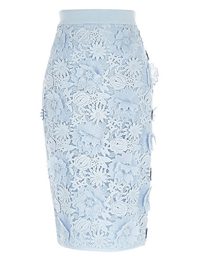 Blue flower and lace pencil skirt