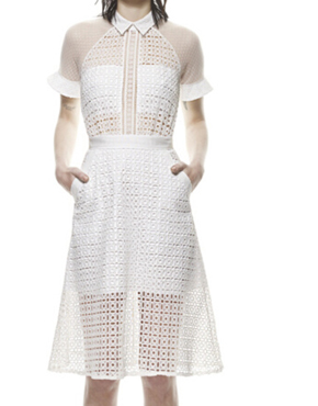 White Short Sleeve Hollow Sheer Dress