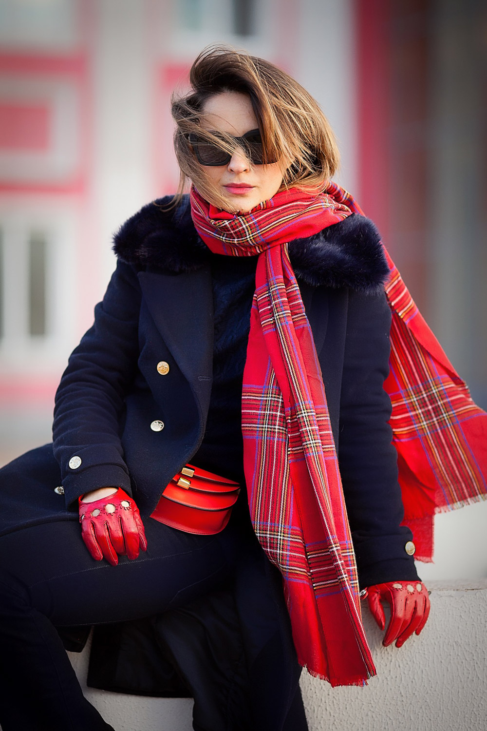 plaid-scarf-navy-coat-outfit