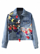 Butterfly Patches Long Sleeve Denim Jacket