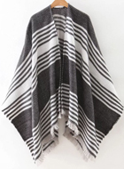  Black Stripe Frayed Poncho Scarf