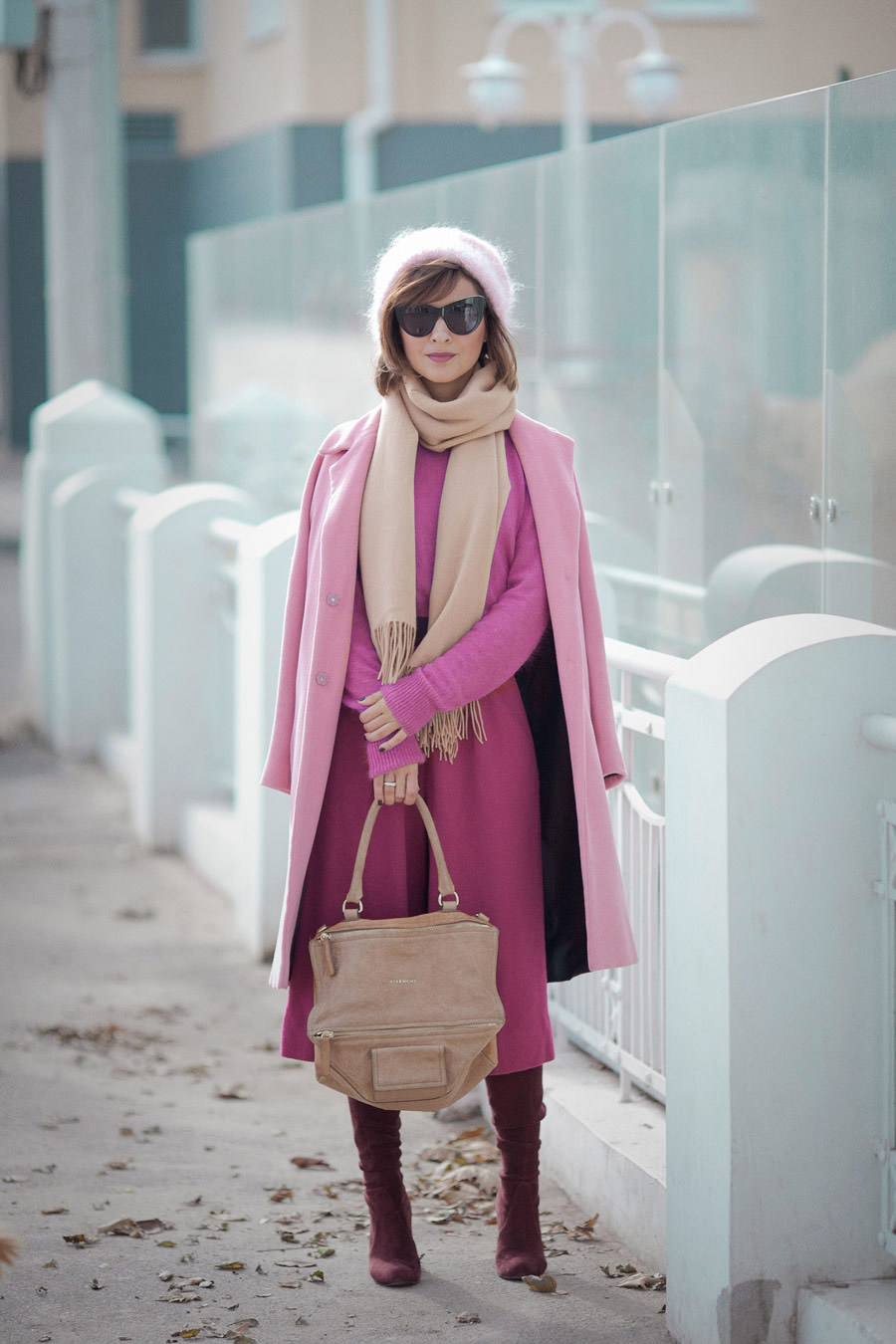 total pink, fall outfits, autumn look, culottes outfit, shades of pink outfit, Ellena Galant blog,
