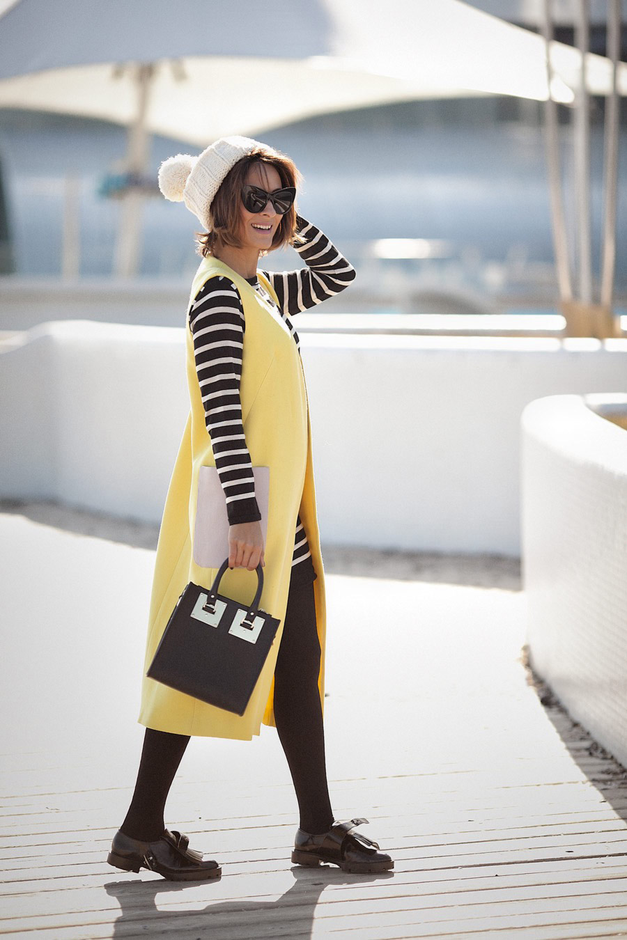 wool waistcoat, sophie hulme, sophie hulme bag outfit, striped jumper dress, autumn outfits, 