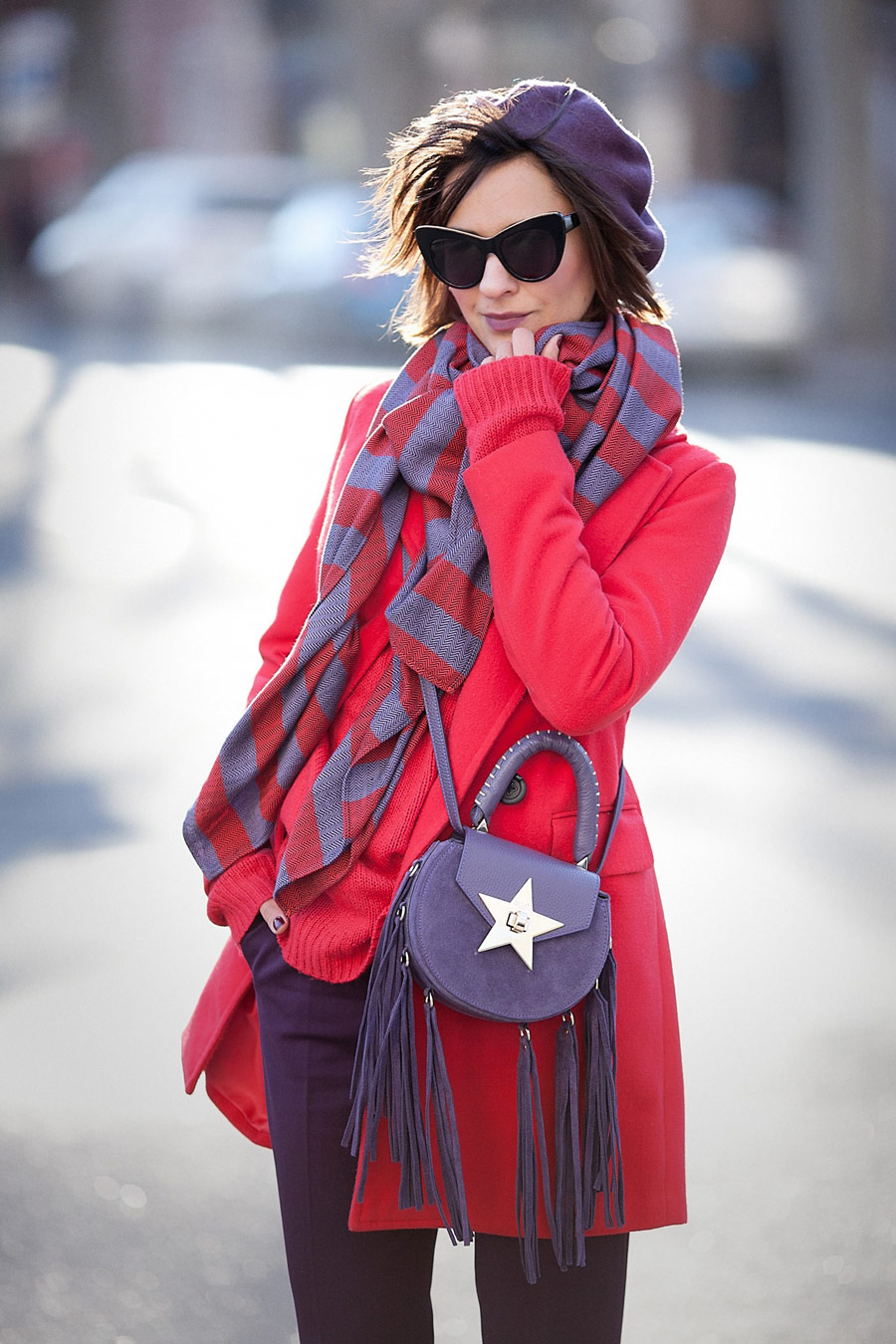 salar bag, salar milano bags, red coat outfit, colorblock outfit, winter outfit ideas,