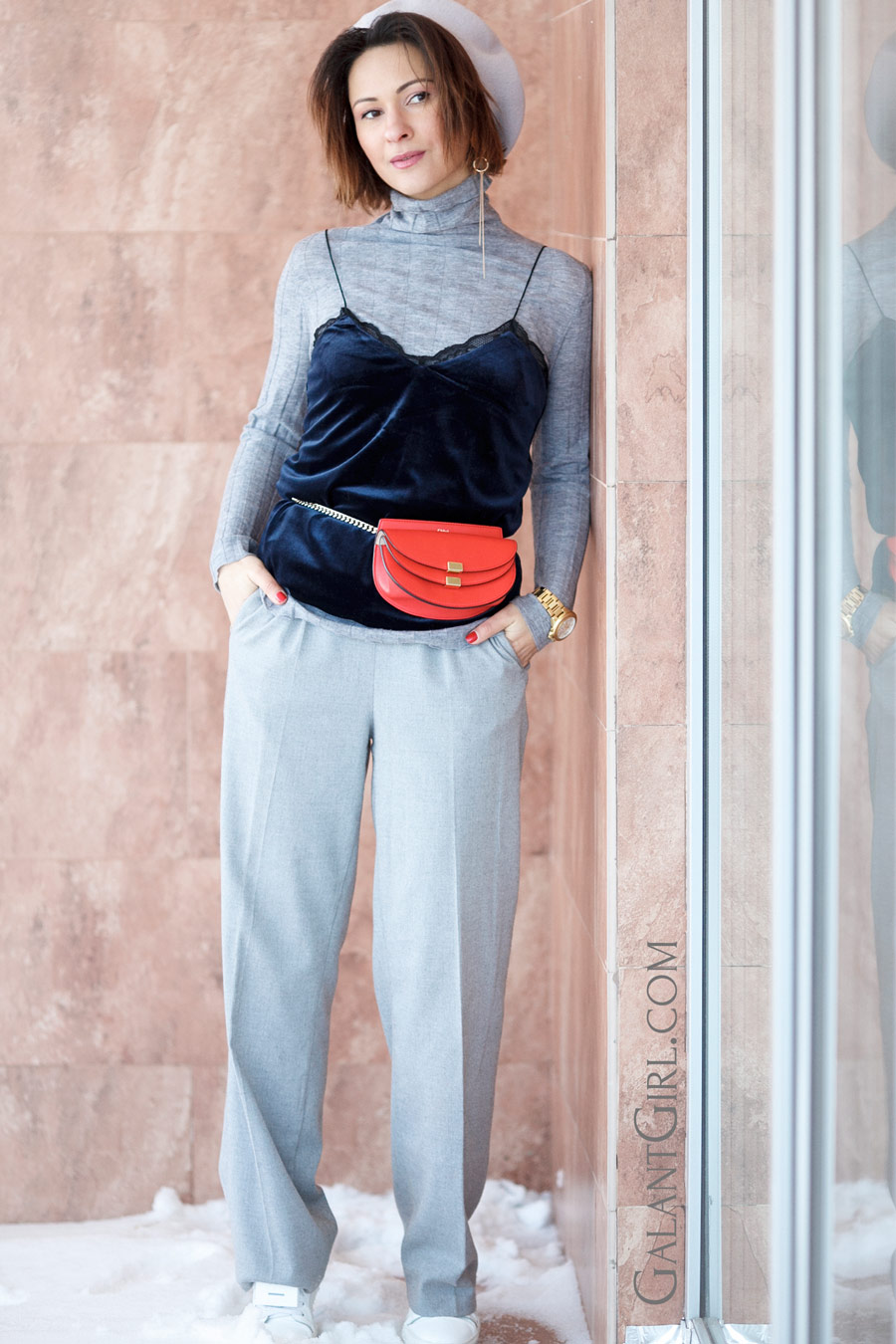 chloe georgia bag, belt bag outfit, acne studios scarf, winter outfit ideas, 